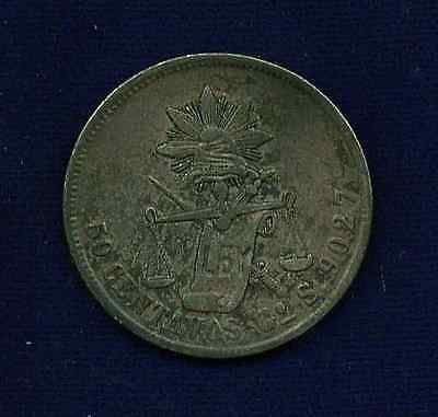 MEXICO GUANAJUATO BALANCE SCALE  1877-GoS  50 CENTAVOS SILVER COIN