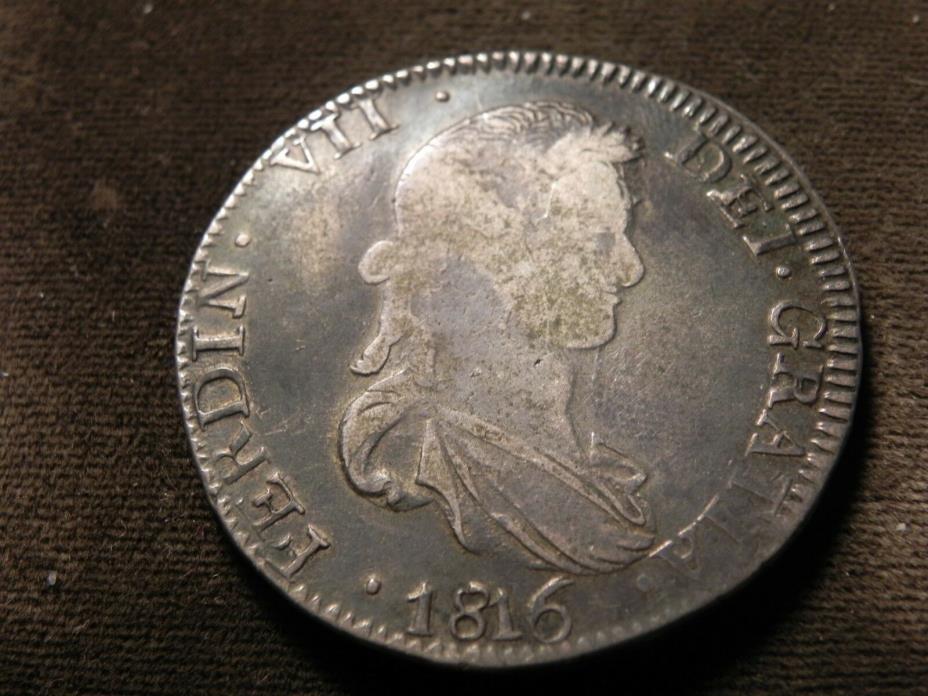 1816 8 Reales 8R Zacatecas ZS AG Pillars Mexico Fernando VII Silver 8R NICE !