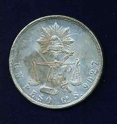 MEXICO REPUBLIC GUANAJUATO  1871-GoS  1 PESO SILVER COIN, AU/UNCIRCULATED