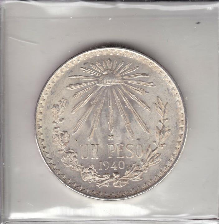 1940 Mexico Un Peso Cap Ray -  Silver Coin                Choice Uncirculated