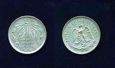 MEXICO ESTADO UNIDOS  1921  20 CENTAVOS  UNCIRCULATED SILVER COIN