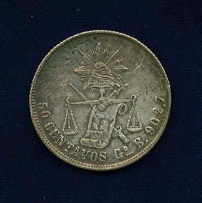 MEXICO GUANAJUATO BALANCE SCALE  1884-GoB/S 50 CENTAVOS SILVER COIN, XF+