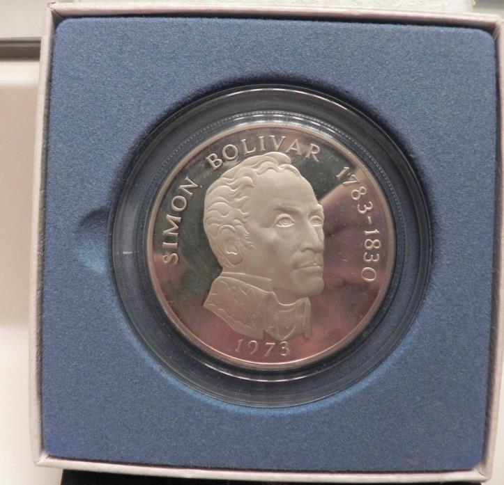 1973 Panama 20 Balboas Simon Bolivar Proof Silver Commemorative Coin-w/Box