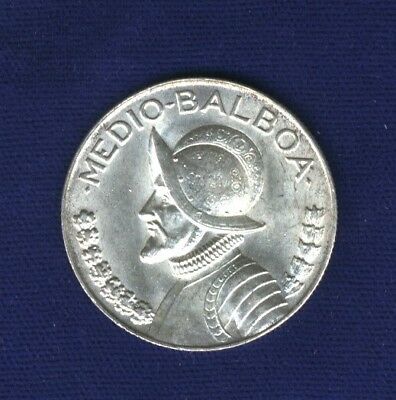 PANAMA  1947  1/2 BALBOA SILVER COIN, CHOICE BRILLIANT UNCIRCULATED WITH LUSTER