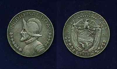 PANAMA  1930  1/2 BALBOA SILVER COIN, GRADES: XF