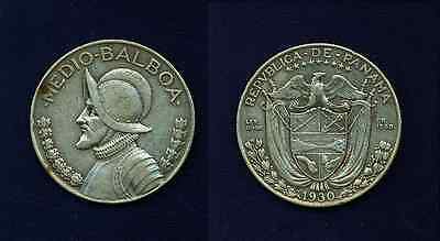 PANAMA  1930  1/2 BALBOA SILVER COIN, XF