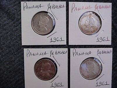 Panamá 1/4  Balboa 1961  Four (4) Silver Coins