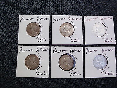 Panamá 1/4  Balboa 1962 Six (6)  Silver Coins