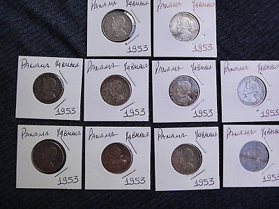 Panamá 1/4  Balboa 1953 Ten (10)  Silver Coins