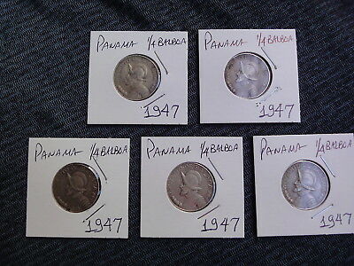 Panamá 1/4  Balboa 1947  Five (5)  Silver Coins