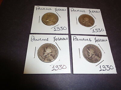 Panamá 1/4  Balboa 1930 Four (4) Silver Coins