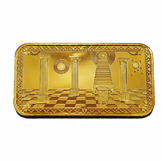 Masonic Freemason Freemasonry Symbol 24K Gold Plated Commemorative Bar Token