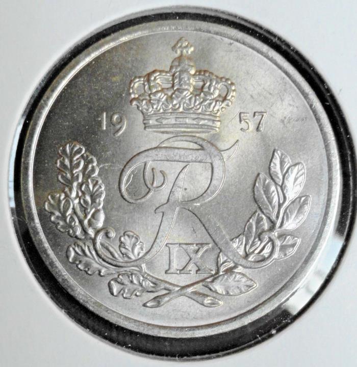 DENMARK 25 ORE, 1957 BRILLIANT UNCIRCULATED