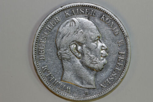 Grades Very Fine 1875 B German States Prussia 5 Mark Silver Coin (BARA122)