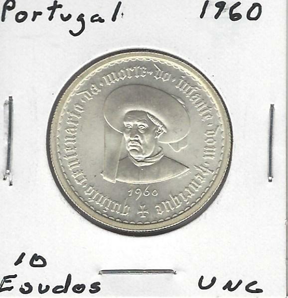 Portugal 10 Escudos, 1960, 500th Anniversary - Death of Prince Henry, BU, Silver