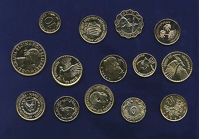 24K GOLD PLATED ASSORTED WORLD COINS, GROUP LOT OF (14), CHILE, GERMANY, ENGLAND