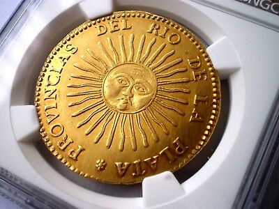 1835 ARGENTINA LA RIOJA 8 ESCUDOS 8E DOLLARS PESOS COLONIAL GOLD COIN