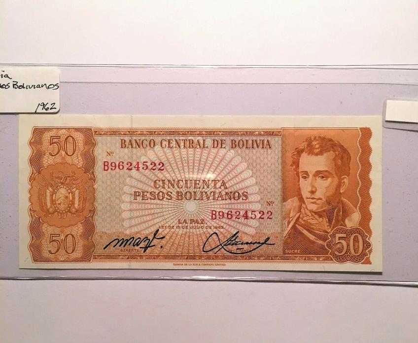 1962 Banco Central De Bolivia Cincuenta 50 Pesos Bolivianos. 156. SCARCE & RARE