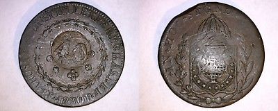 1830-R Brazilian 40 Reis Counterstruck on 80 Reis World Coin - Brazil