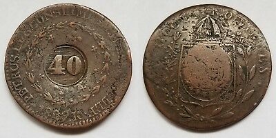 1829-R Brazilian 40 Reis Counterstruck on 80 Reis World Coin - Brazil