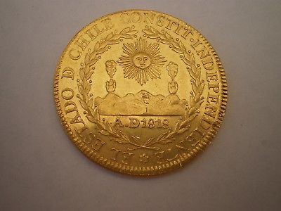 1820 CHILE 8 ESCUDOS DOLLARS PESOS 8E COLONIAL GOLD COIN