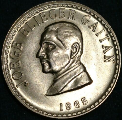 Colombia 1965 20 CENTAVOS Coin higher g with Toned-Lustre & Jorge Eliecer Gaitan
