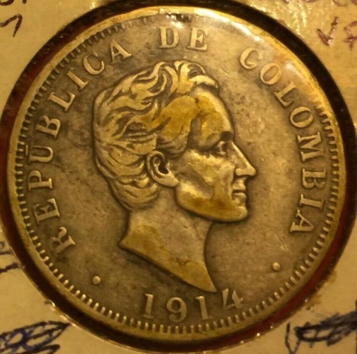 1914 Columbia Medellin mint 50 centavo silver coin, nice shape, l 323