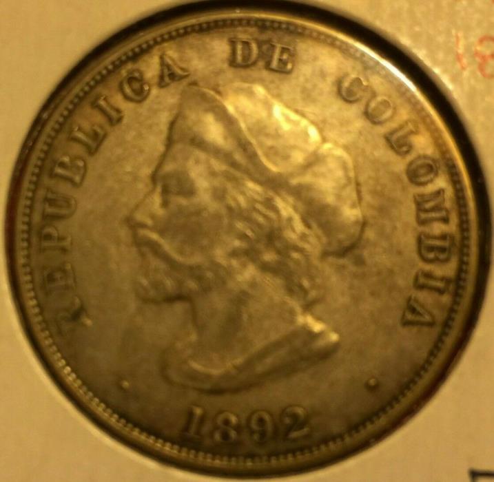 1892 Columbia 50 centavo silver coin, Columbus commemorative, high grade, l 312