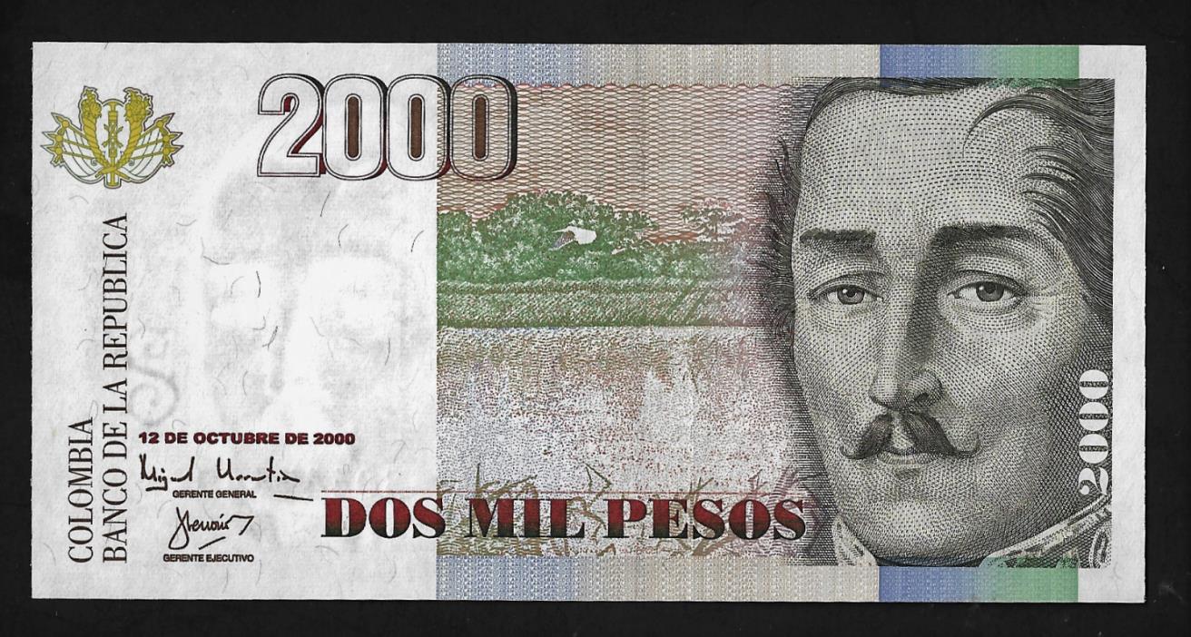 COLOMBIA(1)BANK NOTE 2000 PESOS 12.10.2000 P 445 CRISP UNCIRCULATED