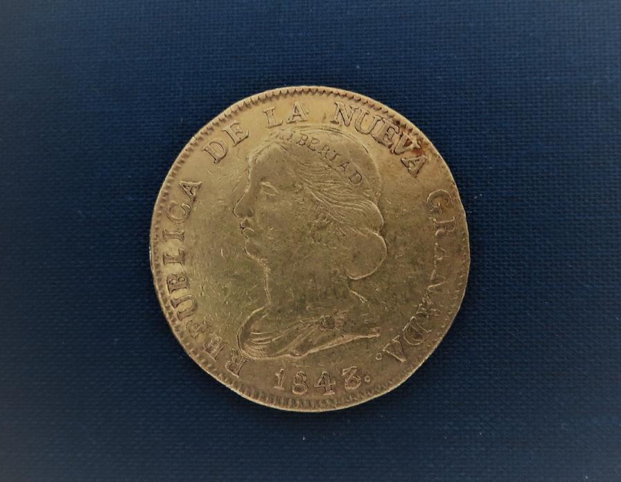 COLOMBIA: NUEVA GRANADA, 1843  gold 16 PESOS, POPAYAN mint