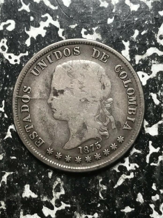 1875 Colombia 50 Centavos Lot#L2039 Silver! Low Mintage!