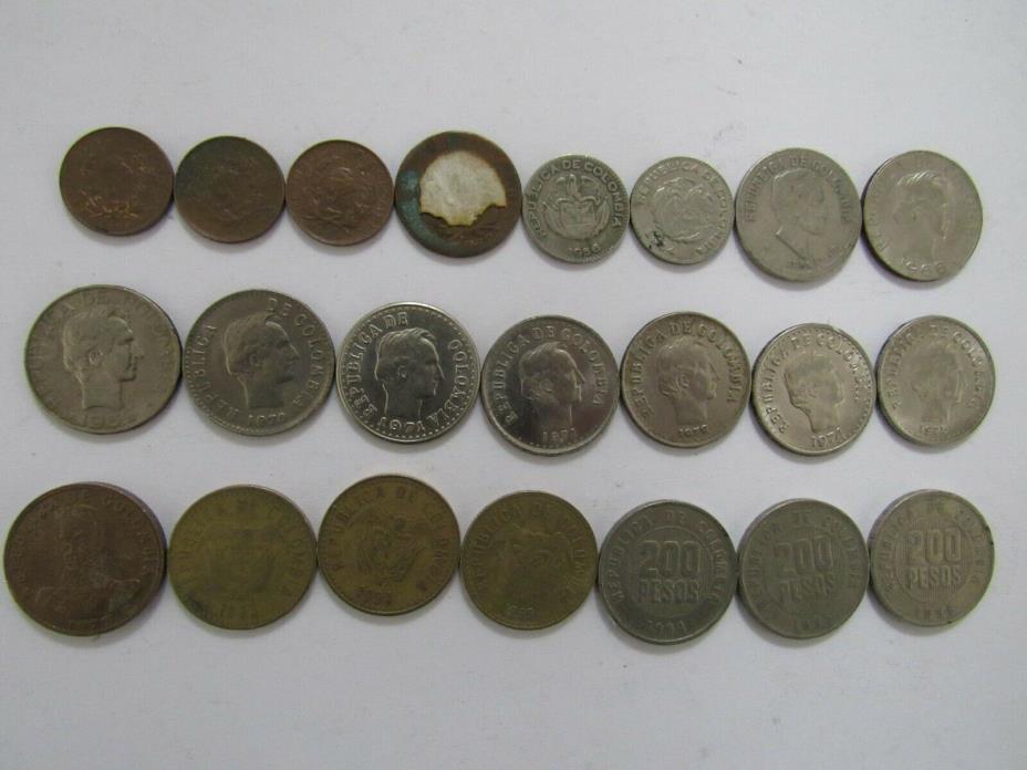 Lot of 22 Different Colombia Coins - 1958 to 1996 - Circulated