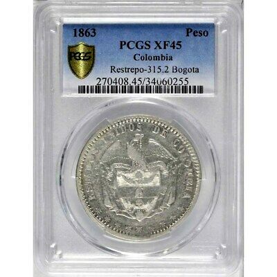 1863 Colombia Bogota Peso, PCGS XF 45