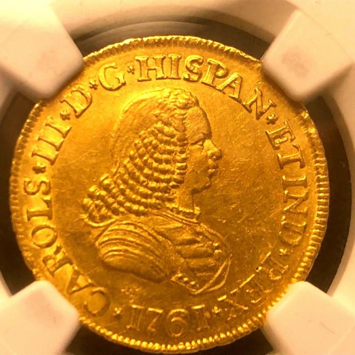 1761 PN J Gold Colombia 2 Escudos NGC Uncirculated - Beautiful & Rare