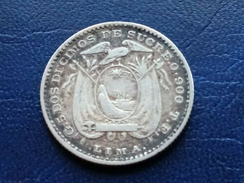 Ecuador 2 Decimos 1893 LIMA T. F Scarce Silver Coin