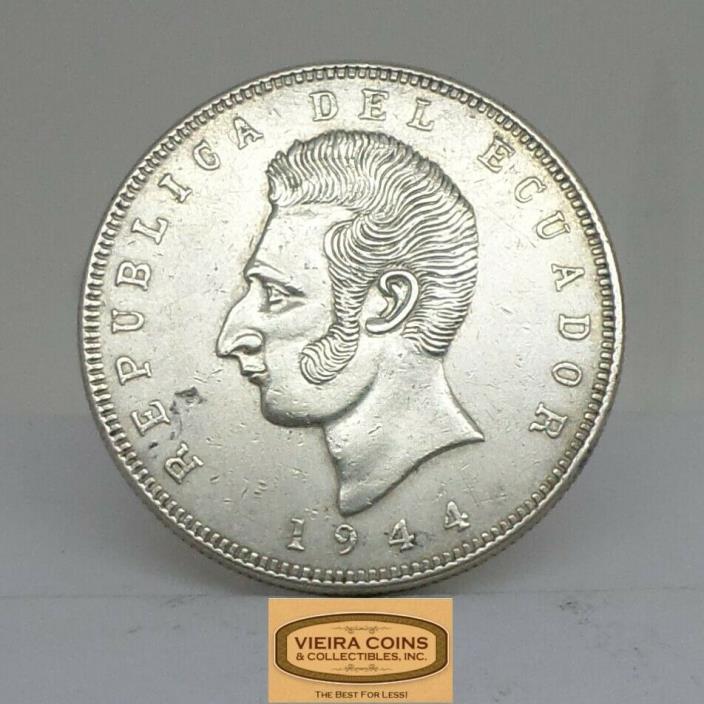 1944 Mo Mexico Ecuador  Silver Cinco Sucre, lei 0.720 Gram 25  -  #B13679