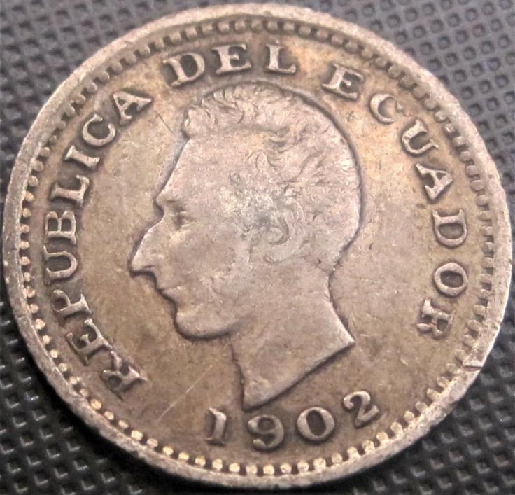 1902 Ecuador 1/2 Decimo de Sucre, KM# 55.1 -Silver Coin