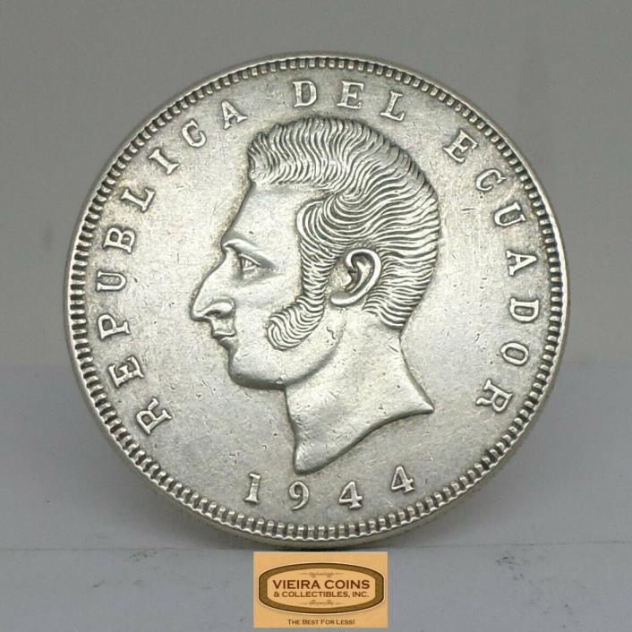 1944 Mo Mexico Ecuador  Silver Cinco Sucre, lei 0.720 Gram 25  -  #B13677