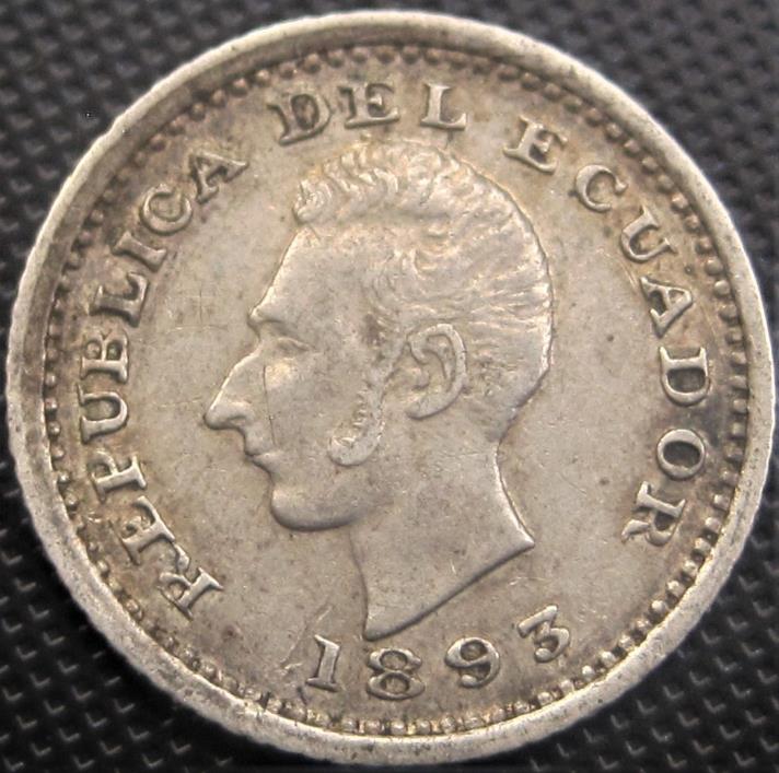 1893 Ecuador 1/2 Decimo de Sucre, KM# 55.1 -Silver Coin **DETAILS**