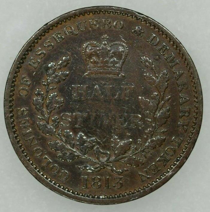 1813 Essequibo & Demerary 1/2 Stiver King George III Great Britain KM #9 Cleaned