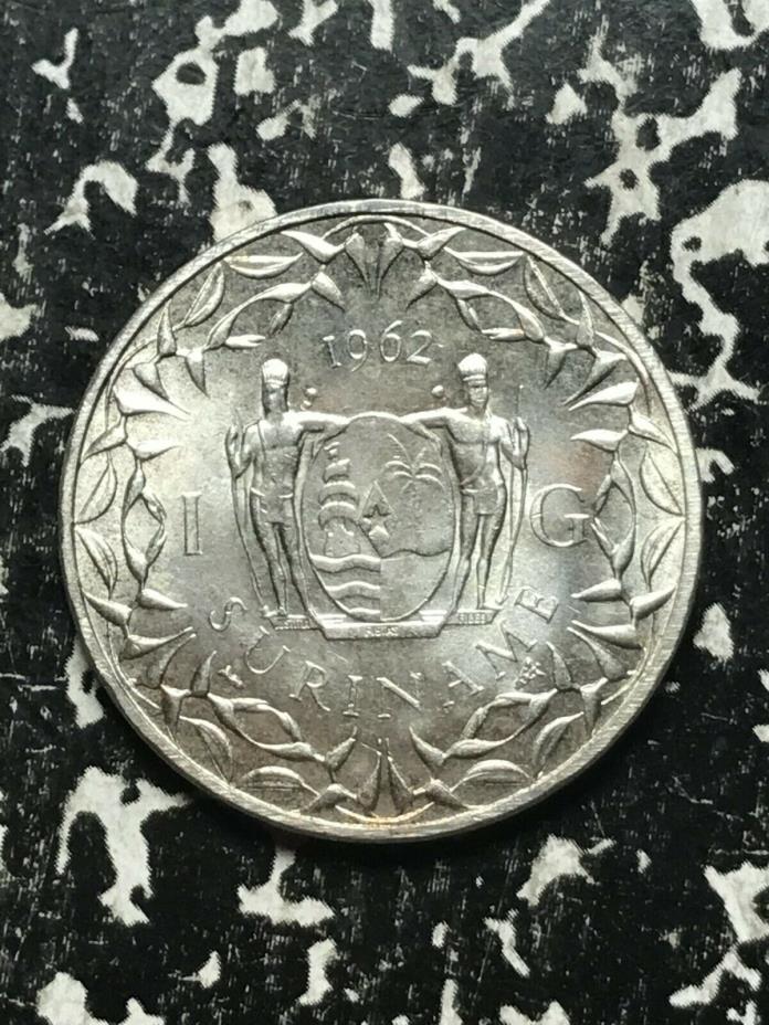1962 Suriname 1 Gulden Lot#L454 Silver! High Grade! Beautiful!