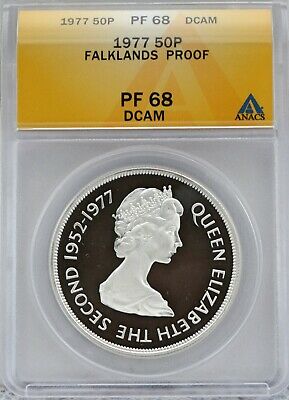 1977 Falkland Islands Large Silver Proof Coin ANACS PF 68 DCAM