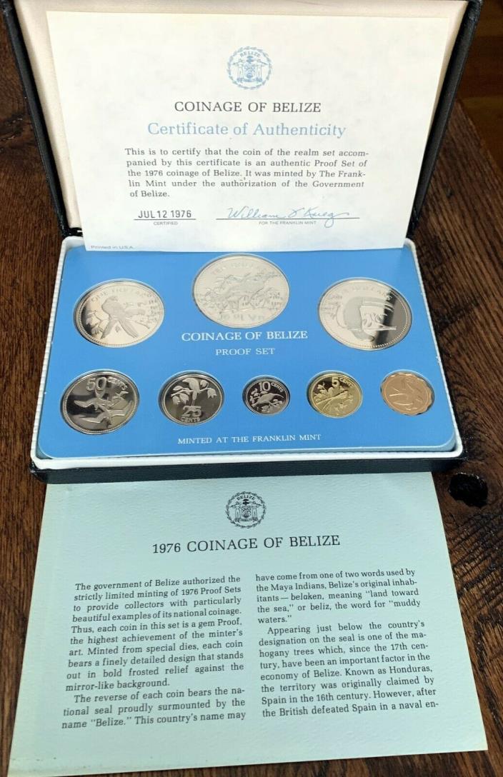 1976 Coinage Of Belize (8) Coin Proof Set - Original Box & C.O.A.
