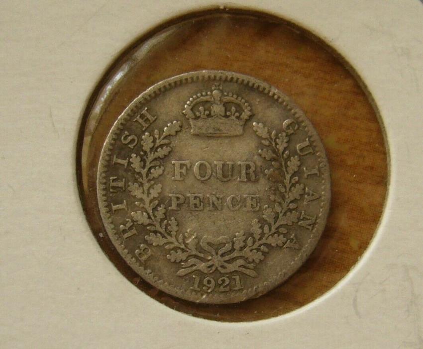 1921 BRITISH COLONY GUIANA (GUYANA) 4 PENCE SILVER COIN