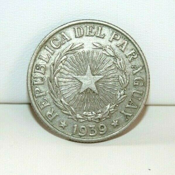1939 Paraguay 5 Five Pesos Coin KM 18