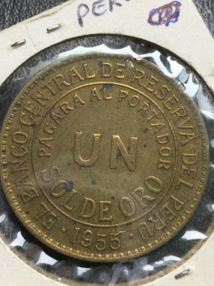 1955 Peru Un (1) Sol De Oro Uncircluated Brass High Grade RARE Coin