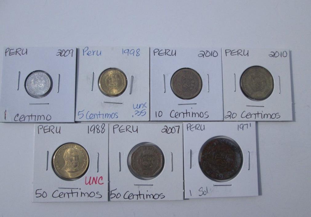 INV # CS2223:  PERU, 7 coins, 1971-2010, circ-unc, carded