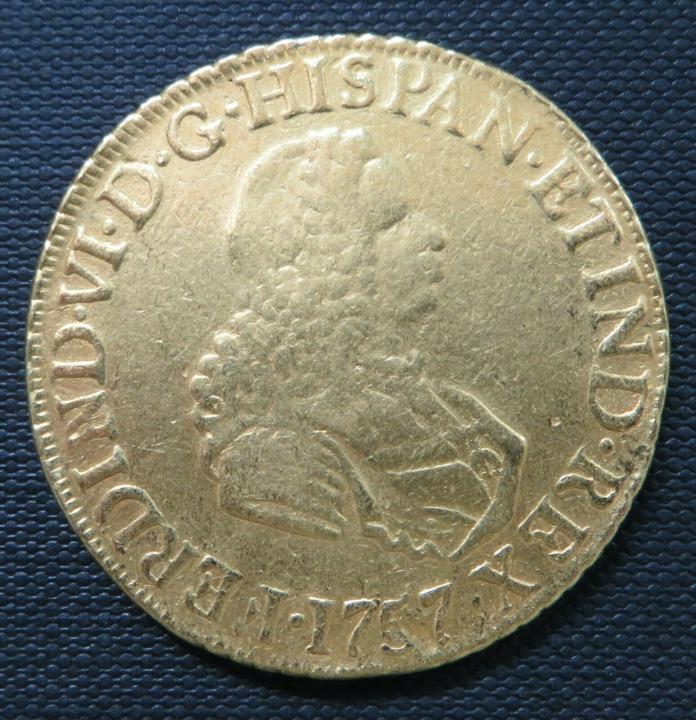 PERU: spanish colonial: 1757 LM, king Ferdinand VI, gold 8 Escudos