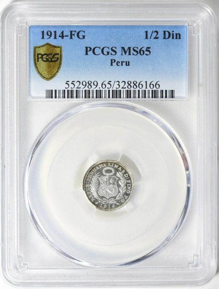Peru 1914-FG Silver 1/2 Dinero KM#206.2 MS65 PCGS ... Gold Shield Holder