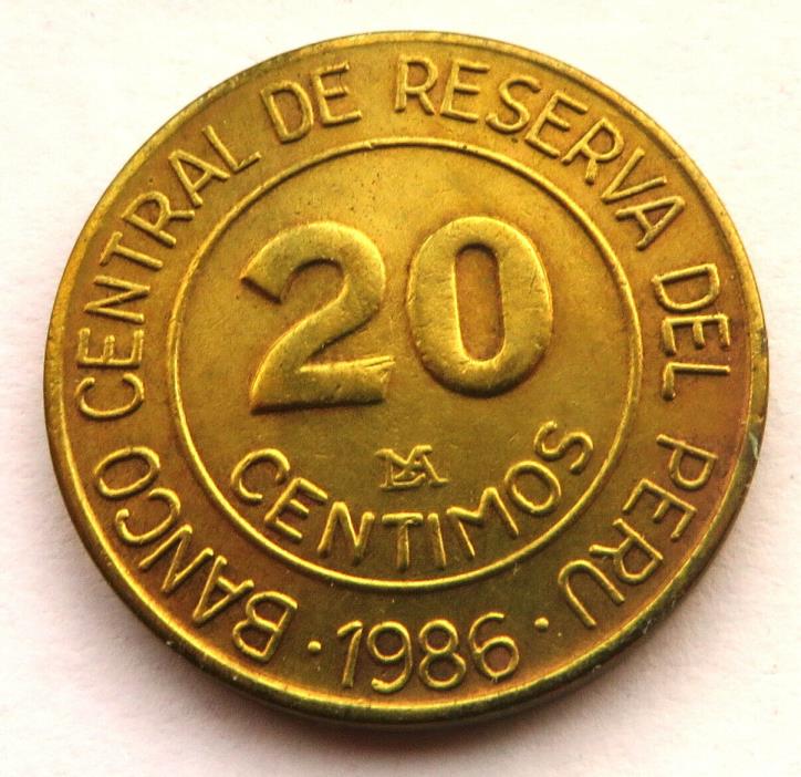 Peru 20 Centimos 1986LIMA Brass KM#294